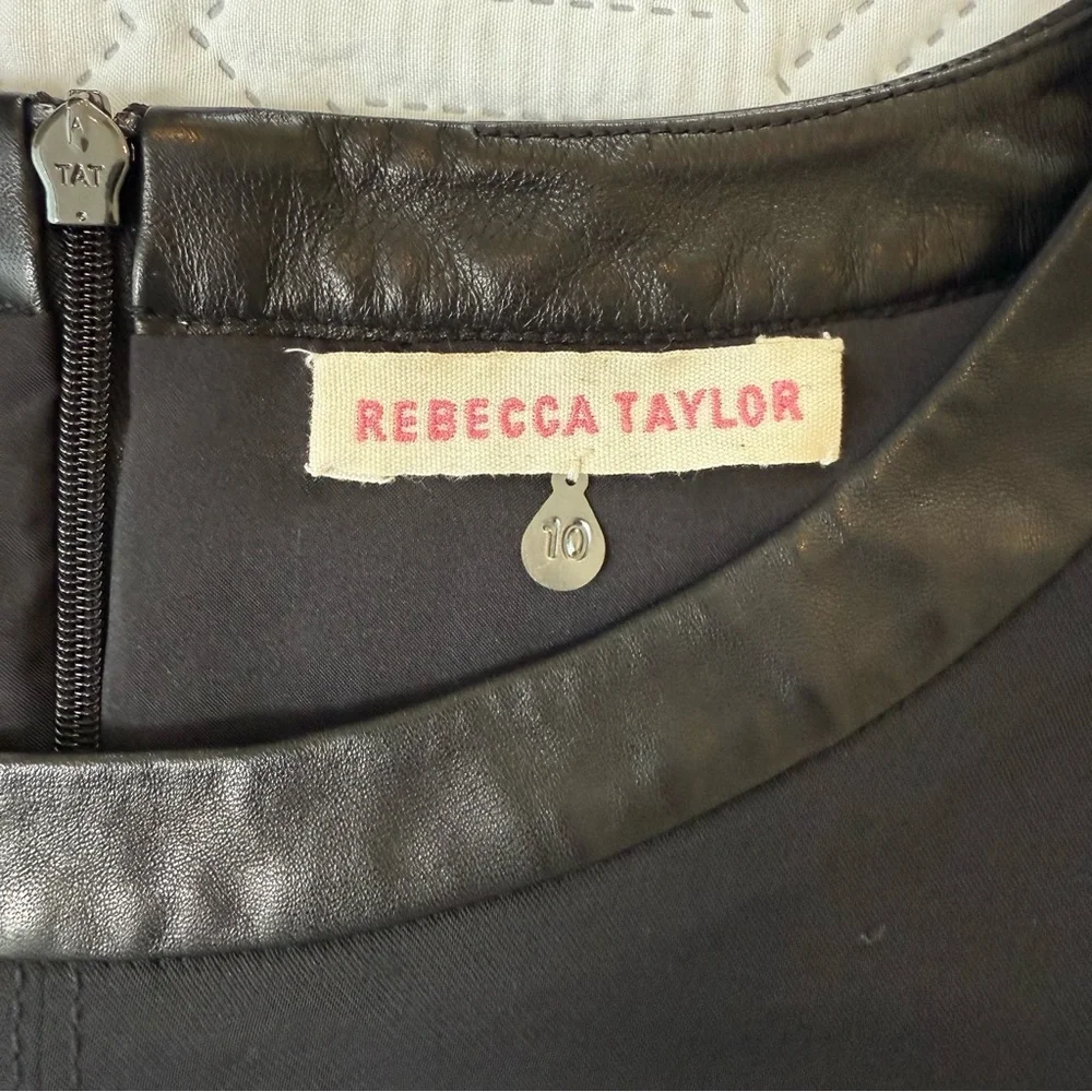 Rebecca Taylor A-line Leather Crew Neck And Laser Cut Sleeves Mini Dress Size 10